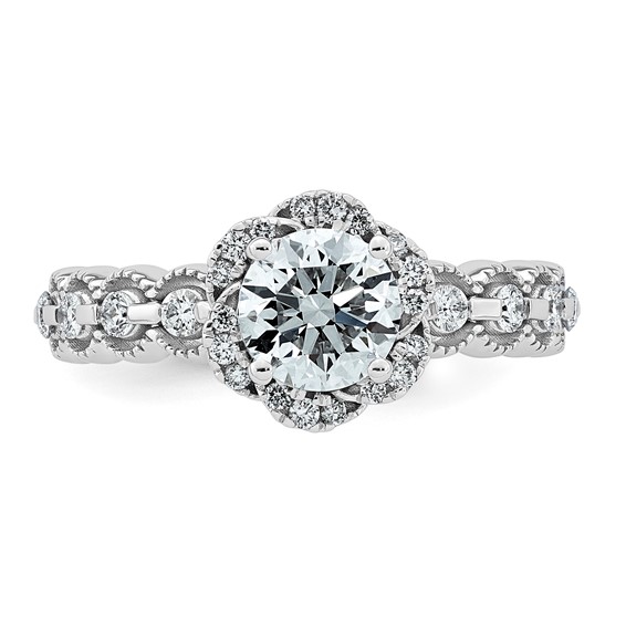 14kw 1 1/3ct Cert Round Center Lab Grown Dia VS+ F+ Floral Halo Comp Ring