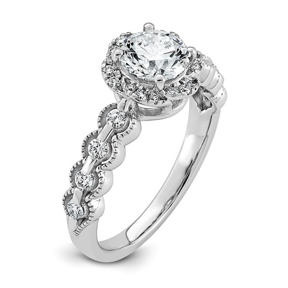 14kw 1 1/3ct Cert Round Center Lab Grown Dia VS+ F+ Floral Halo Comp Ring