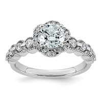 14K White Gold 1.33ct Cert Round Center Lab Grown Dia VS+ F+ Floral Halo Comp Ring view 1