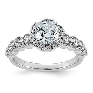 14kw 1 1/3ct Cert Round Center Lab Grown Dia VS+ F+ Floral Halo Comp Ring