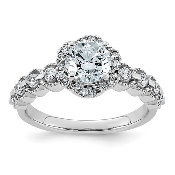 14kw 1 1/3ct Cert Round Center Lab Grown Dia VS+ F+ Floral Halo Comp Ring