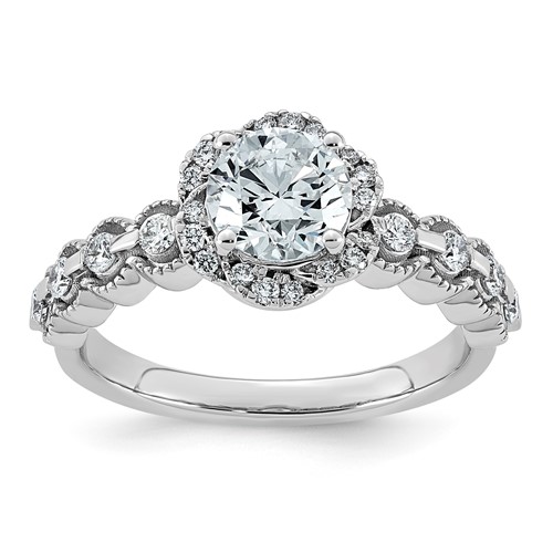 14K White Gold 1.33ct Cert Round Center Lab Grown Dia VS+ F+ Floral Halo Comp Ring