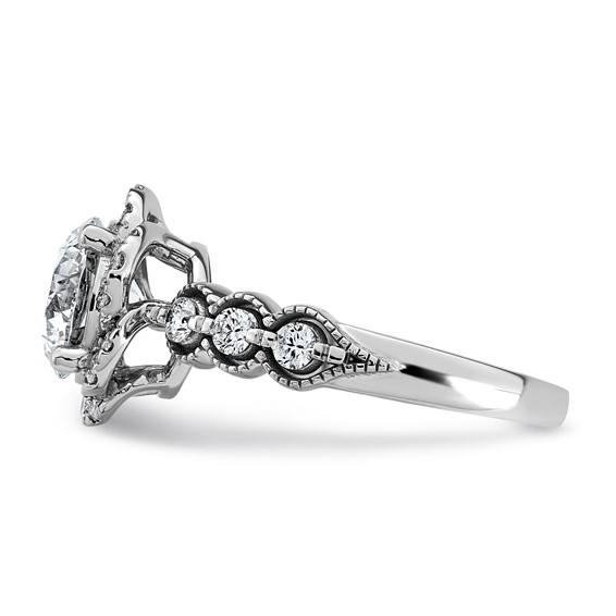 14kw 2 1/2ct Cert Round Center Lab Grown Dia VS+ F+ Floral Halo Comp Ring