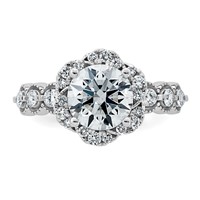 14K White Gold 2.50ct Cert Round Center Lab Grown Dia VS+ F+ Floral Halo Comp Ring view 4