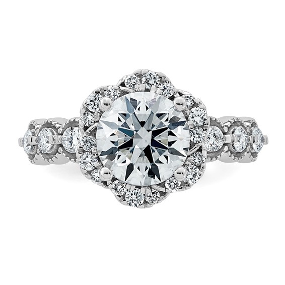 14kw 2 1/2ct Cert Round Center Lab Grown Dia VS+ F+ Floral Halo Comp Ring