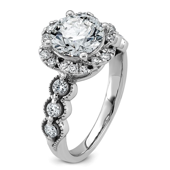 14kw 2 1/2ct Cert Round Center Lab Grown Dia VS+ F+ Floral Halo Comp Ring