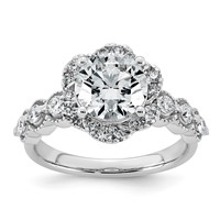 14K White Gold 2.50ct Cert Round Center Lab Grown Dia VS+ F+ Floral Halo Comp Ring view 1