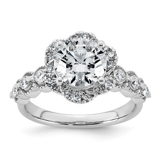 14kw 2 1/2ct Cert Round Center Lab Grown Dia VS+ F+ Floral Halo Comp Ring