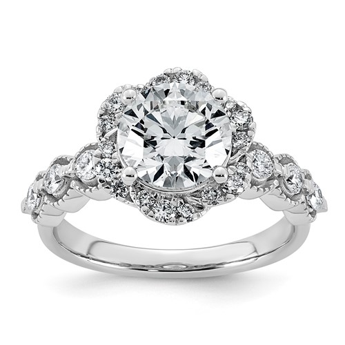 14K White Gold 2.50ct Cert Round Center Lab Grown Dia VS+ F+ Floral Halo Comp Ring