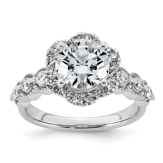 14kw 2 1/2ct Cert Round Center Lab Grown Dia VS+ F+ Floral Halo Comp Ring
