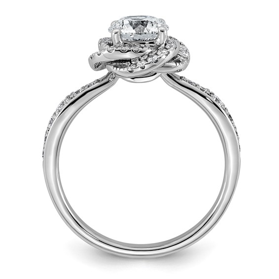 14kw 1 3/8ct Cert Round Center Lab Grown Dia VS+ F+ Swirl Halo Comp Ring