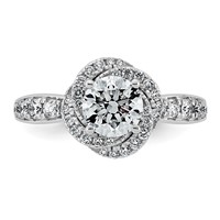 14K White Gold 1.38ct Cert Round Center Lab Grown Dia VS+ F+ Swirl Halo Comp Ring view 4