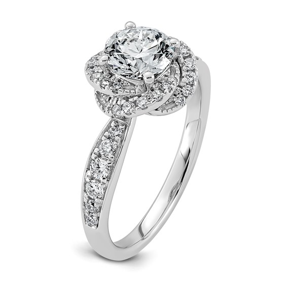 14kw 1 3/8ct Cert Round Center Lab Grown Dia VS+ F+ Swirl Halo Comp Ring