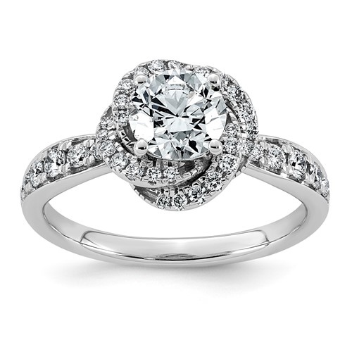 14K White Gold 1.38ct Cert Round Center Lab Grown Dia VS+ F+ Swirl Halo Comp Ring