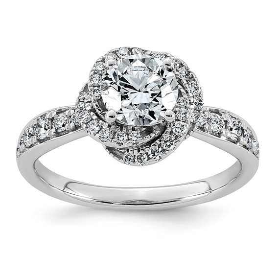 14kw 1 3/8ct Cert Round Center Lab Grown Dia VS+ F+ Swirl Halo Comp Ring