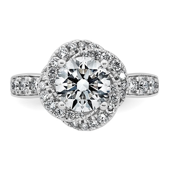 14kw 2ct Cert Round Center Lab Grown Dia VS+ F+ Swirl Halo Comp Ring