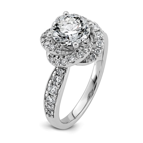 14kw 2ct Cert Round Center Lab Grown Dia VS+ F+ Swirl Halo Comp Ring