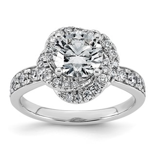 14kw 2ct Cert Round Center Lab Grown Dia VS+ F+ Swirl Halo Comp Ring