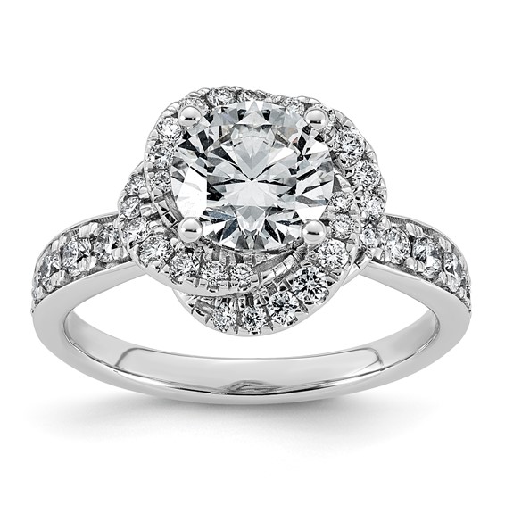 14kw 2ct Cert Round Center Lab Grown Dia VS+ F+ Swirl Halo Comp Ring