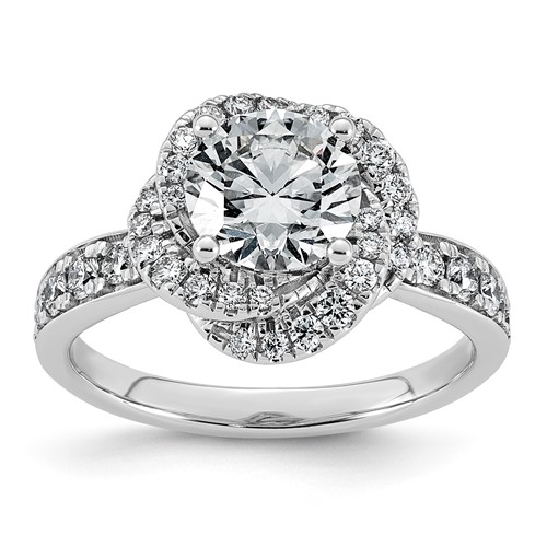 14K White Gold 2ct Cert Round Center Lab Grown Dia VS+ F+ Swirl Halo Comp Ring