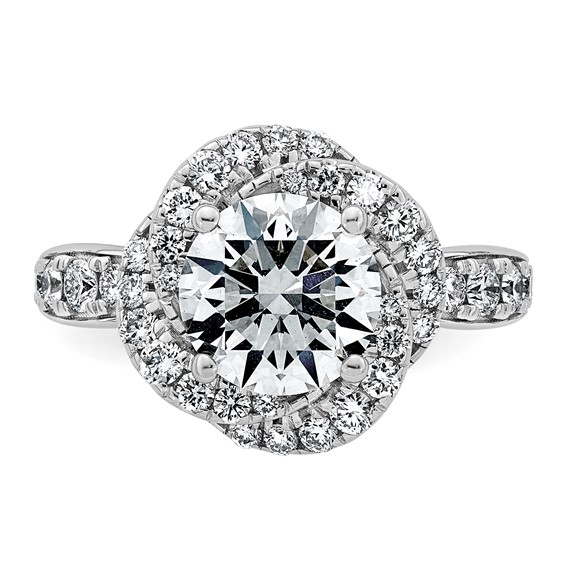 14kw 2 5/8ct Cert Round Center Lab Grown Dia VS+ F+ Swirl Halo Comp Ring