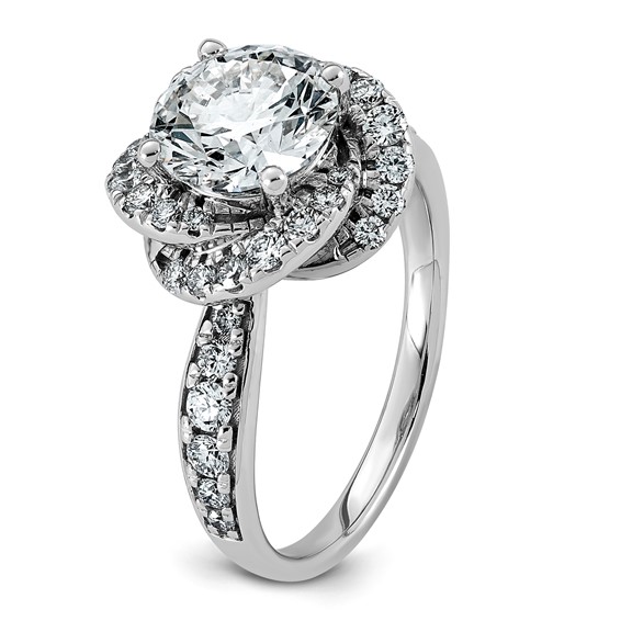 14kw 2 5/8ct Cert Round Center Lab Grown Dia VS+ F+ Swirl Halo Comp Ring