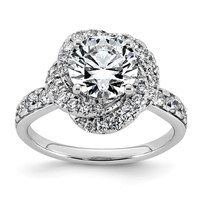 14K White Gold 2.62ct Cert Round Center Lab Grown Dia VS+ F+ Swirl Halo Comp Ring view 1