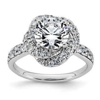 14kw 2 5/8ct Cert Round Center Lab Grown Dia VS+ F+ Swirl Halo Comp Ring