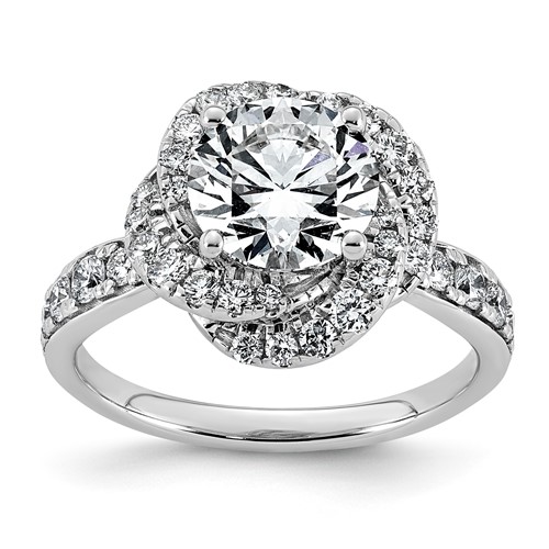 14K White Gold 2.62ct Cert Round Center Lab Grown Dia VS+ F+ Swirl Halo Comp Ring