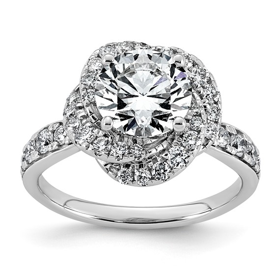 14kw 2 5/8ct Cert Round Center Lab Grown Dia VS+ F+ Swirl Halo Comp Ring