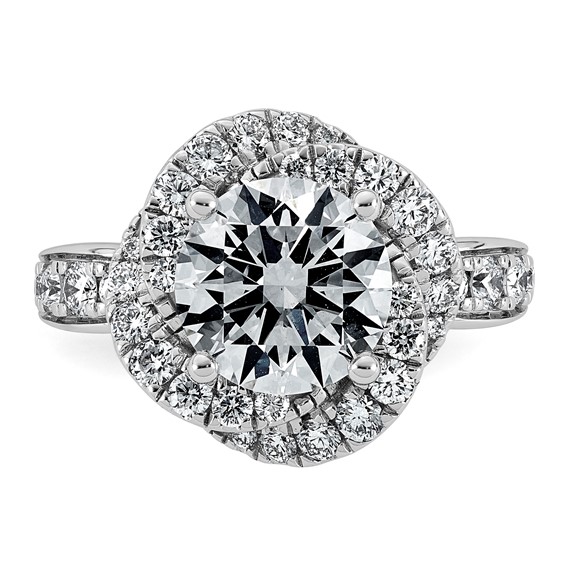 14kw 3 1/3ct Cert Round Center Lab Grown Dia VS+ F+ Swirl Halo Comp Ring