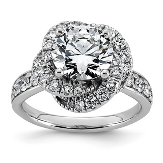 14kw 3 1/3ct Cert Round Center Lab Grown Dia VS+ F+ Swirl Halo Comp Ring