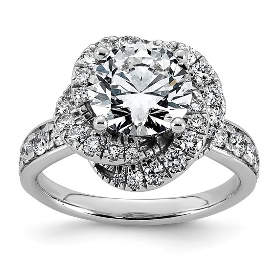 14kw 3 1/3ct Cert Round Center Lab Grown Dia VS+ F+ Swirl Halo Comp Ring