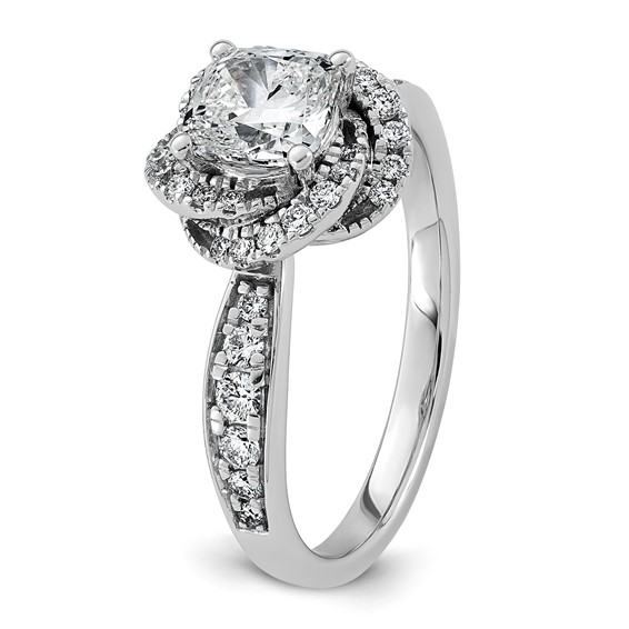 14kw 1 3/8ct Cert Cushion Center LabGrown Dia VS+ F+ Swirl Halo Comp Ring