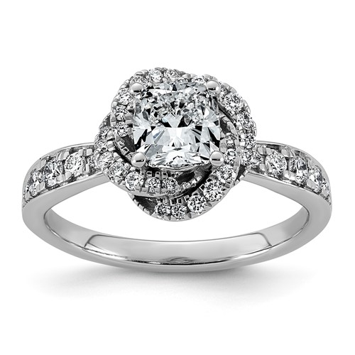 14K White Gold 1.38ct Cert Cushion Center LabGrown Dia VS+ F+ Swirl Halo Comp Ring