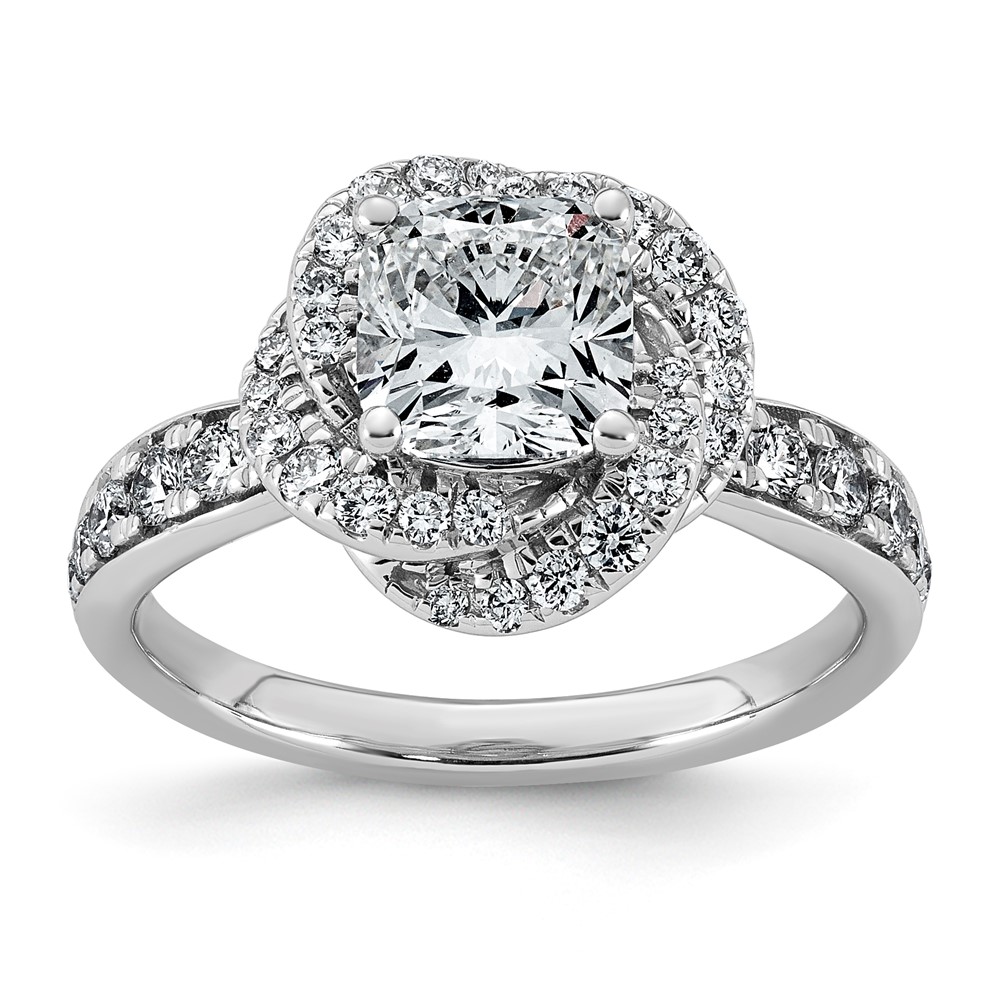 14K White Gold 2ct Cert Cushion Center Lab Grown Dia VS+ F+ Swirl Halo Comp Ring