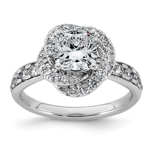 14K White Gold 2ct Cert Cushion Center Lab Grown Dia VS+ F+ Swirl Halo Comp Ring