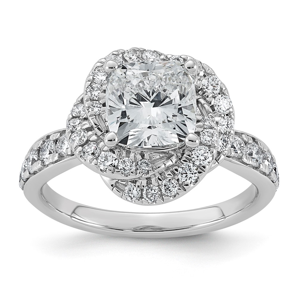 14K White Gold 2.75ct Cert Cushion Center LabGrown Dia VS+ F+ Swirl Halo Comp Ring