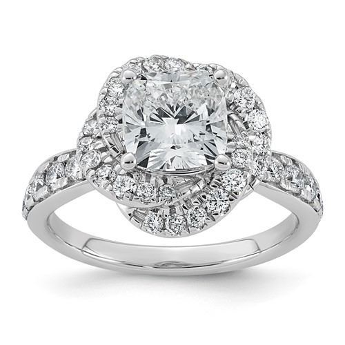 14K White Gold 2.75ct Cert Cushion Center LabGrown Dia VS+ F+ Swirl Halo Comp Ring