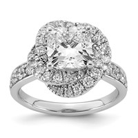 14K White Gold 3.38ct Cert Cushion Center LabGrown Dia VS+ F+ Swirl Halo Comp Ring view 1