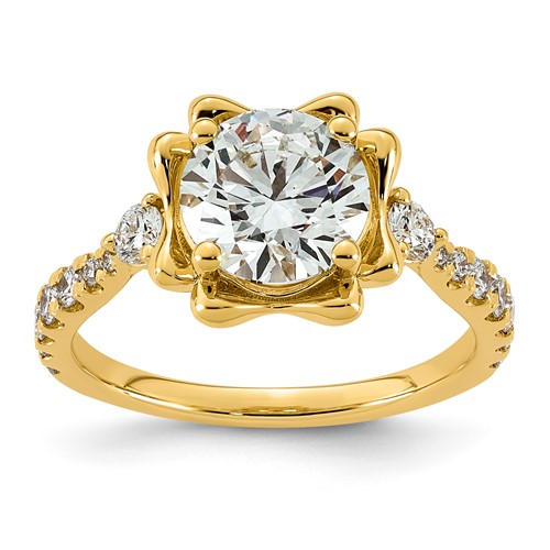 14K Yellow Gold 2.50ct Cert Round Center Lab Grown Dia VS+ F+ Comp Ring