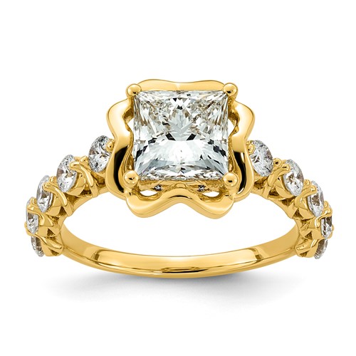 14K Yellow Gold 2.88ct Cert Princess Center Lab Grown Dia VS+ F+ Comp Ring