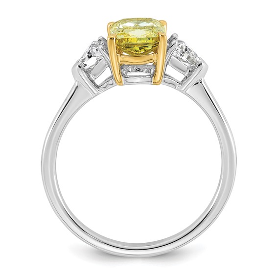 Emma Grace 14K Two-Tone 2 1/5 carat Certified Lab Grown Diamond VS+ Long Cushion Vivid Yellow & VS+ F+ Trapezoid Complete Ring