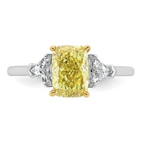 Emma Grace 14K Two-Tone 2.20 Carat Certified Lab Grown Diamond VS+ Long Cushion Vivid Yellow & VS+ F+ Trillion Complete Ring view 4