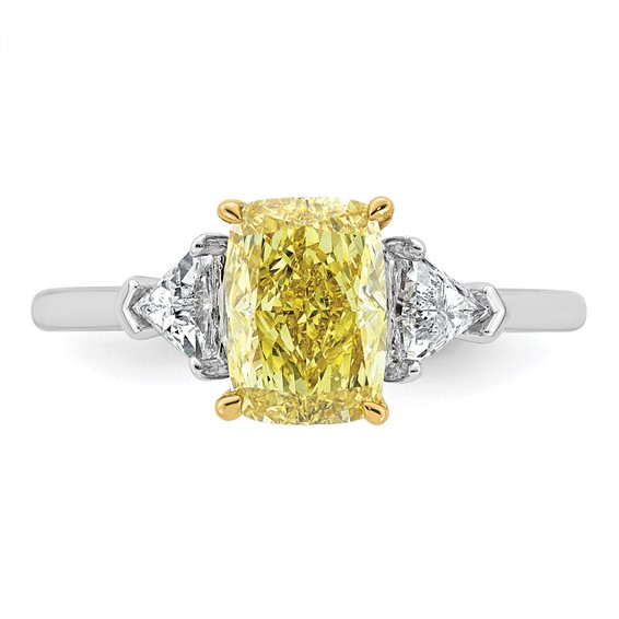 Emma Grace 14K Two-Tone 2 1/5 carat Certified Lab Grown Diamond VS+ Long Cushion Vivid Yellow & VS+ F+ Trapezoid Complete Ring