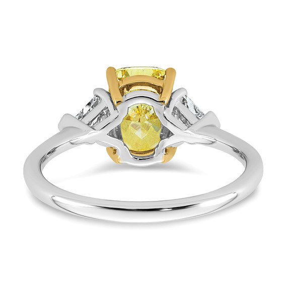 Emma Grace 14K Two-Tone 2 1/5 carat Certified Lab Grown Diamond VS+ Long Cushion Vivid Yellow & VS+ F+ Trapezoid Complete Ring