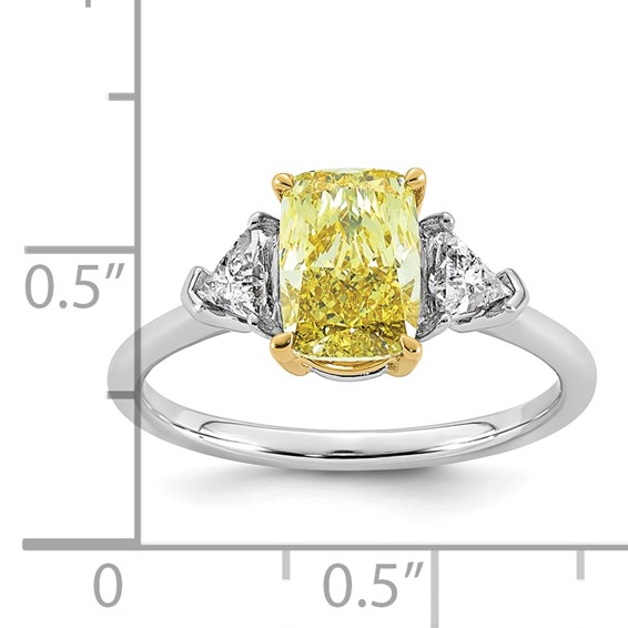 Emma Grace 14K Two-Tone 2 1/5 carat Certified Lab Grown Diamond VS+ Long Cushion Vivid Yellow & VS+ F+ Trapezoid Complete Ring