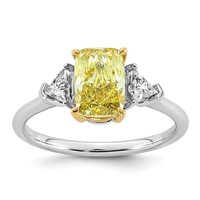 Emma Grace 14K Two-Tone 2.20 Carat Certified Lab Grown Diamond VS+ Long Cushion Vivid Yellow & VS+ F+ Trillion Complete Ring view 1