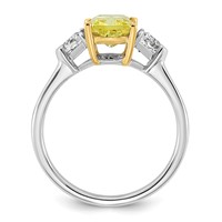 Emma Grace 14K Two-Tone 2.38 Carat Certified Lab Grown Diamond VS+ Long Cushion Vivid Yellow & VS+ F+ Trillion Complete Ring view 2
