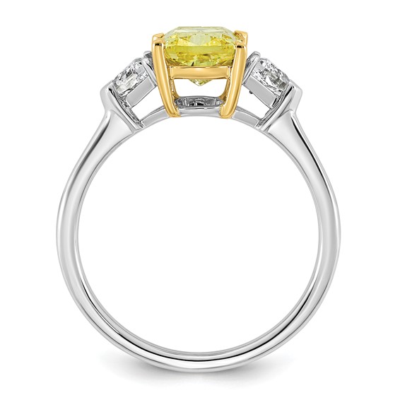Emma Grace 14K Two-Tone 2 1/2 carat Certified Lab Grown Diamond VS+ Long Cushion Vivid Yellow & VS+ F+ Trapezoid Complete Ring